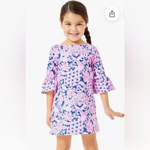 Lilly Pulitzer Girls Ellimae Pineapple Pink/Navy Dress- large (8-10)